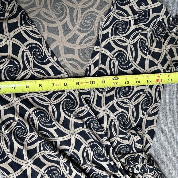 London Times Wrap Around Dress Women's 8 Black Brown Abstract Spiral Party - Picture 12 of 16